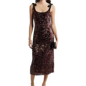 NWT Chelsea 28 Burgundy Sequin Tie Midi Dress Size Small